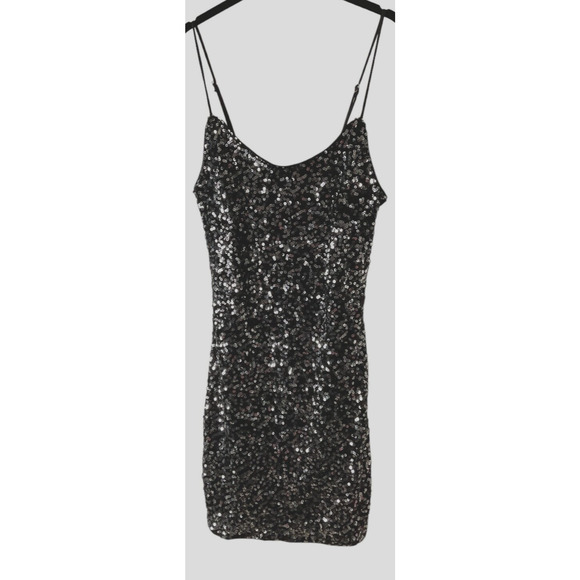 IRIS Women's Medium Black Silver Dress Adjustable Straps Sequin Spaghetti Strap - Picture 1 of 11